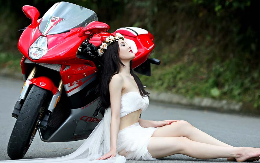 Beautiful girls and motorcycles in Bishkek