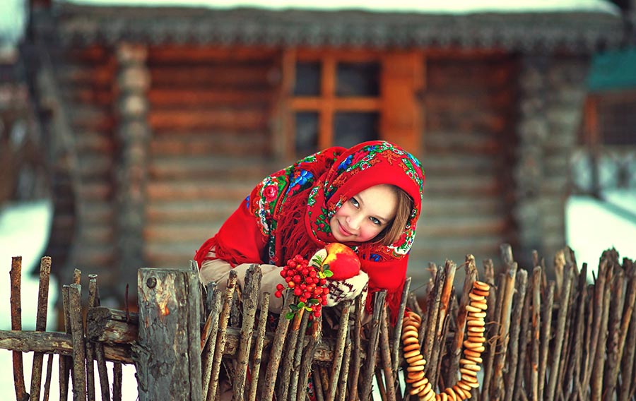 Sexy girl Women in Slavic costumes in Bishkek