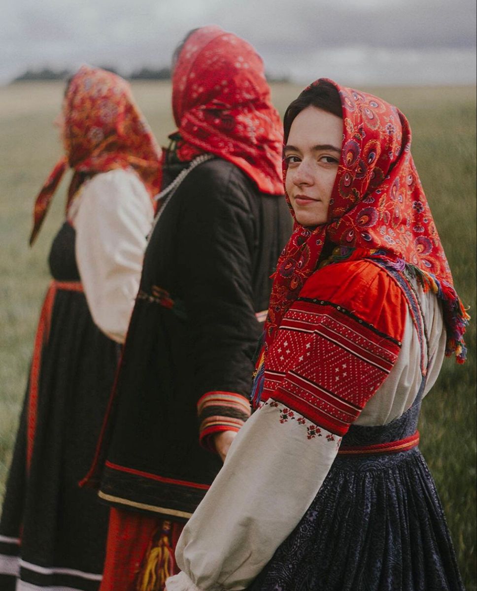 Women in Slavic costumes in Bishkek