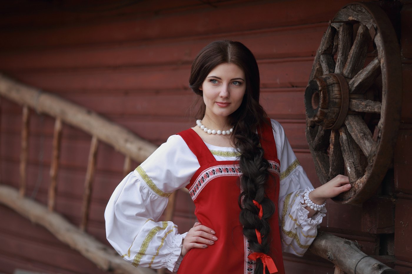 Girls in Slavic costumes in Bishkek